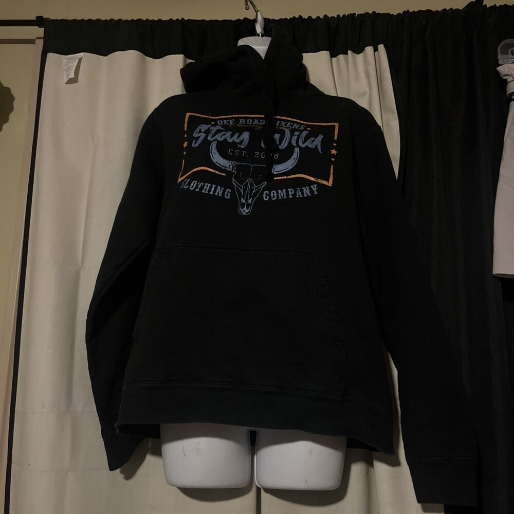 Off Road Vixens Country Rebel Stay Wild Black Pullover Hoodie Size Medium